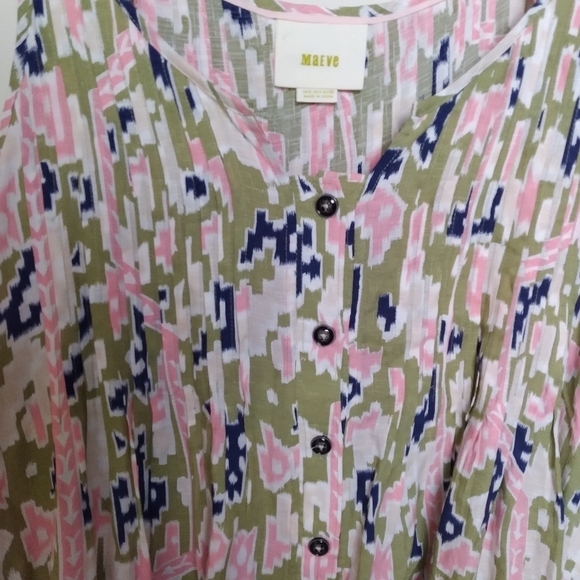 Anthropologie Maeve Ikat Print Pleated Button Front Sleeveless Tank Top Size 0 - Picture 5 of 9